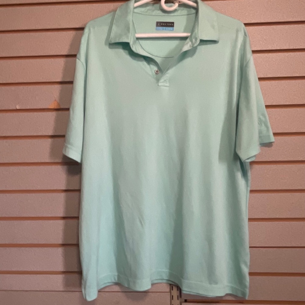 PGA Tour Mens XL Mint Green Textured Stripe Short Sleeve Golf Polo Shirt